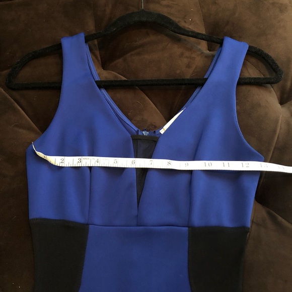 Royal blue color block and mesh dress - Picture 2 of 4